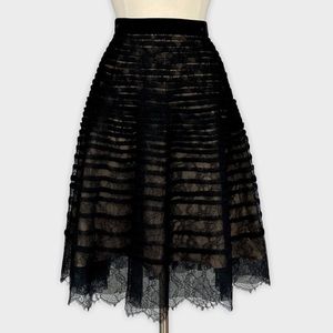Wunderkind Womens Black Lace Overlay Full A Line Skirt Velvet Belt size 4
